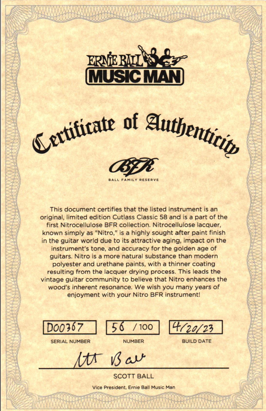 Earnie Ball Music Man BFR Cutlass 2023